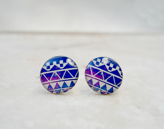 NEW Galaxy Earrings, Boho Geometric Ear Studs, in Blue Purple