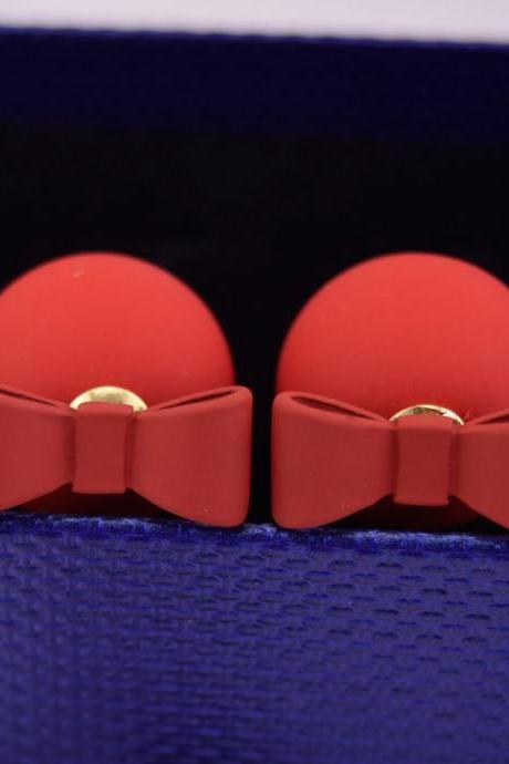Red Summer Style Double Sided Pear Bow Stud Earring Birthday Gift Kawaii Jewelry