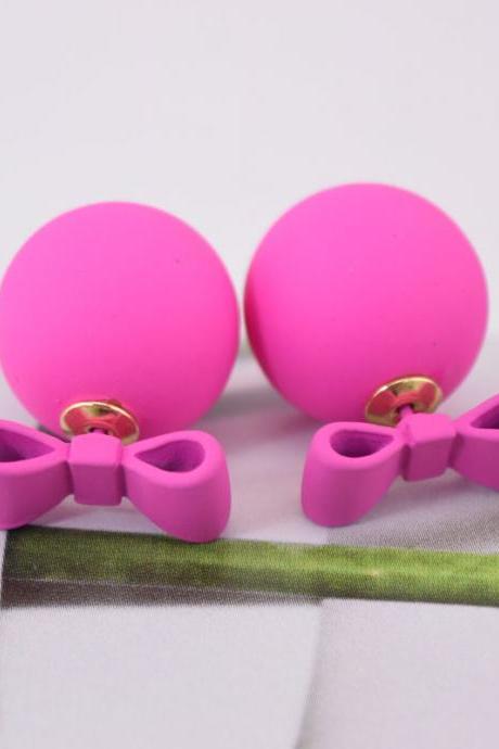Rosy Summer Style Double Sided Pear Bow Stud Earring Birthday Gift Kawaii Jewelry
