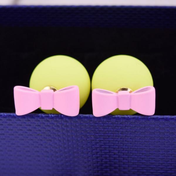 Yellow Pink Summer Style Double Sided Pear Bow Stud Earring Birthday Gift Kawaii Jewelry