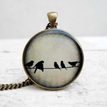 Love Birds Necklace Ivory Birds on Wire Necklace, Nature Bird Pendant, in Flight, Wings
